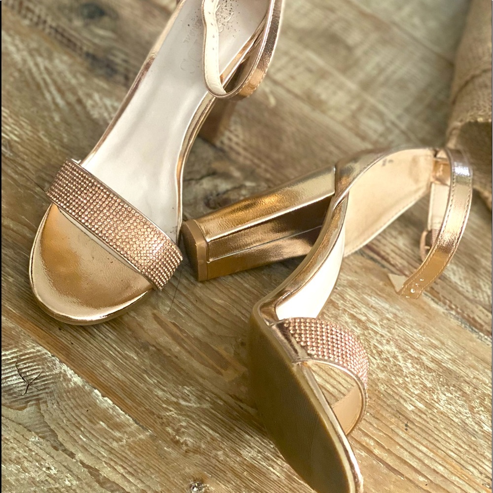 Brynne Rose Gold Crystal Block Heel